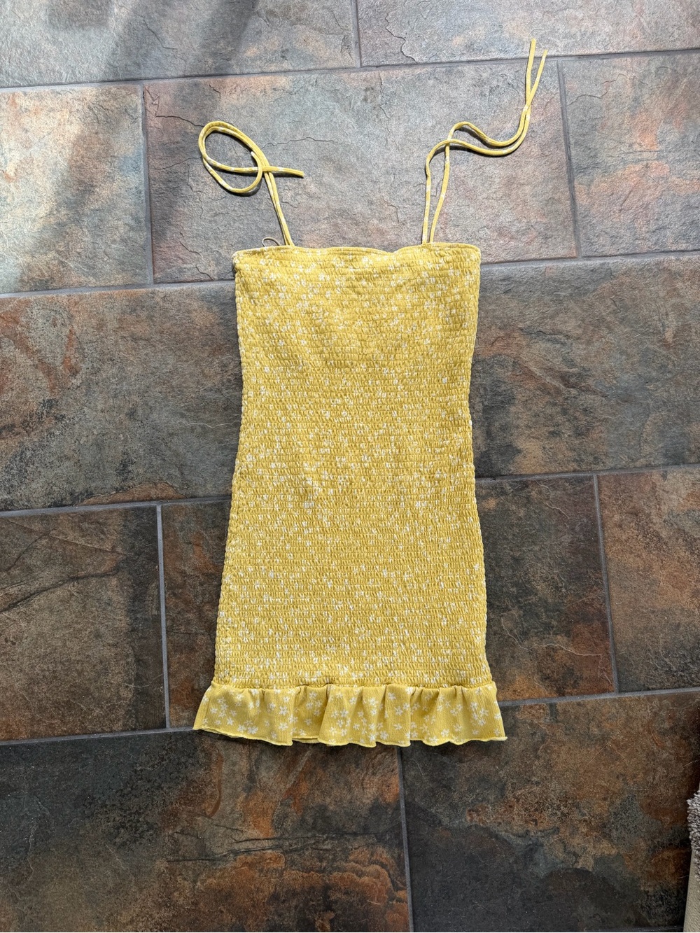 Cotton On Yellow Smocked Mini Dress with Ruffle Hem